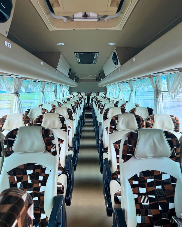 Interior seating of an INSAR tour coach