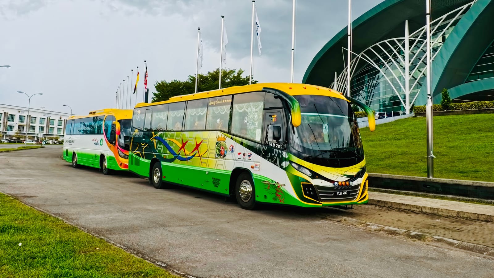 An INSAR tour coach outside the Borneo Convention Centre in Kuching, Sarawak